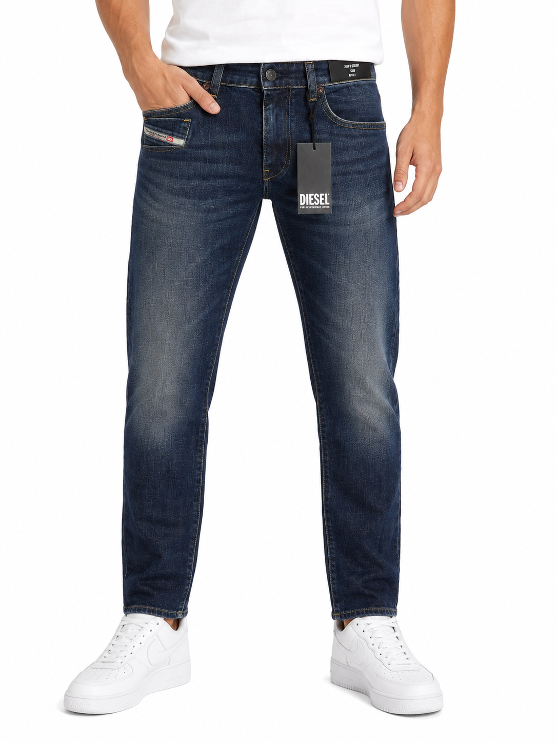 DIESEL 2019 D-Strukt-R R08IC Men Jeans W32/L30 Blue Whiskers Faded Slim RRP195