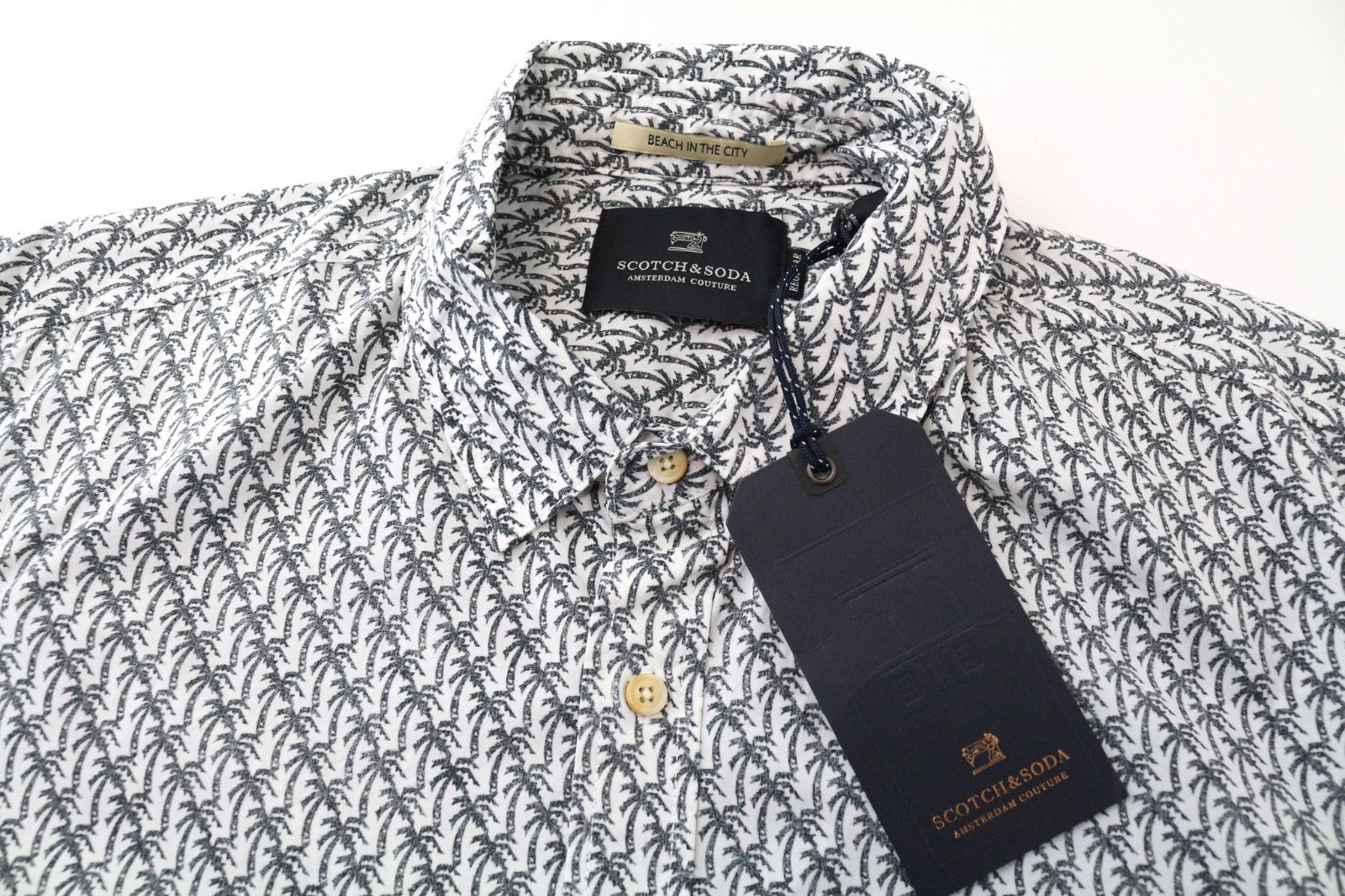 SCOTCH & SODA Ams Couture Men Shirt S Pure Cotton Grey White Palm Pattern