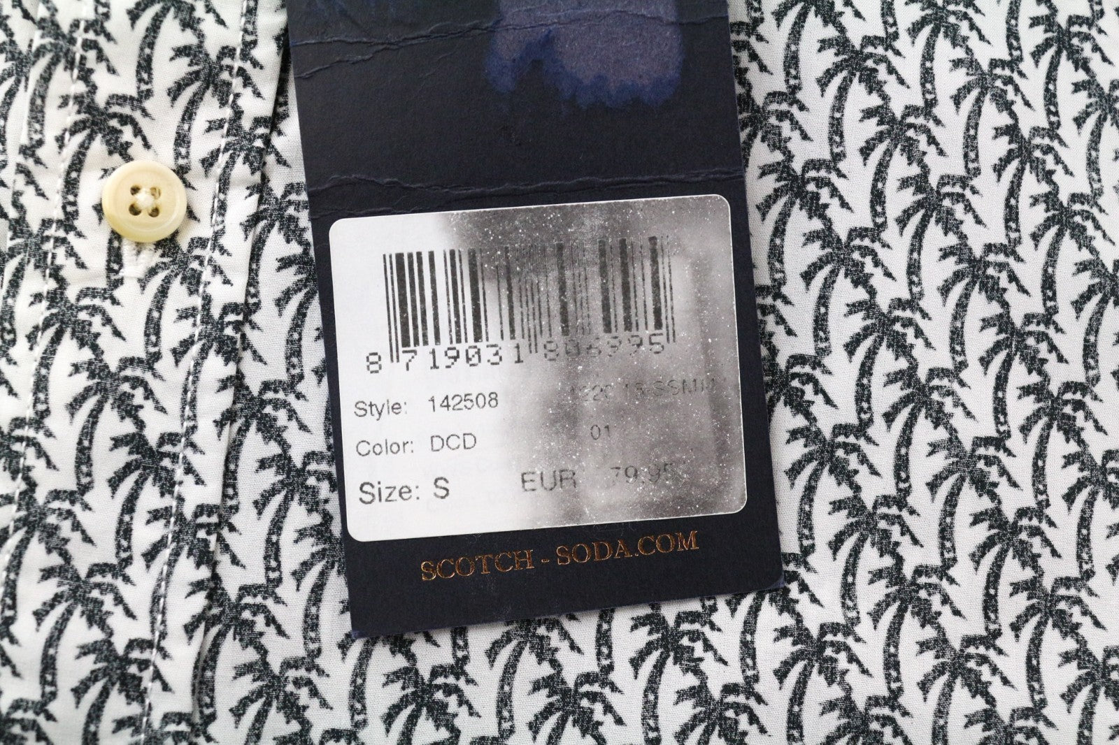 SCOTCH & SODA Ams Couture Men Shirt S Pure Cotton Grey White Palm Pattern