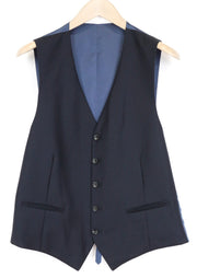 SUITSUPPLY Ferrara Men Waistcoat UK40R Blue Pure Wool Single-Breasted Lined