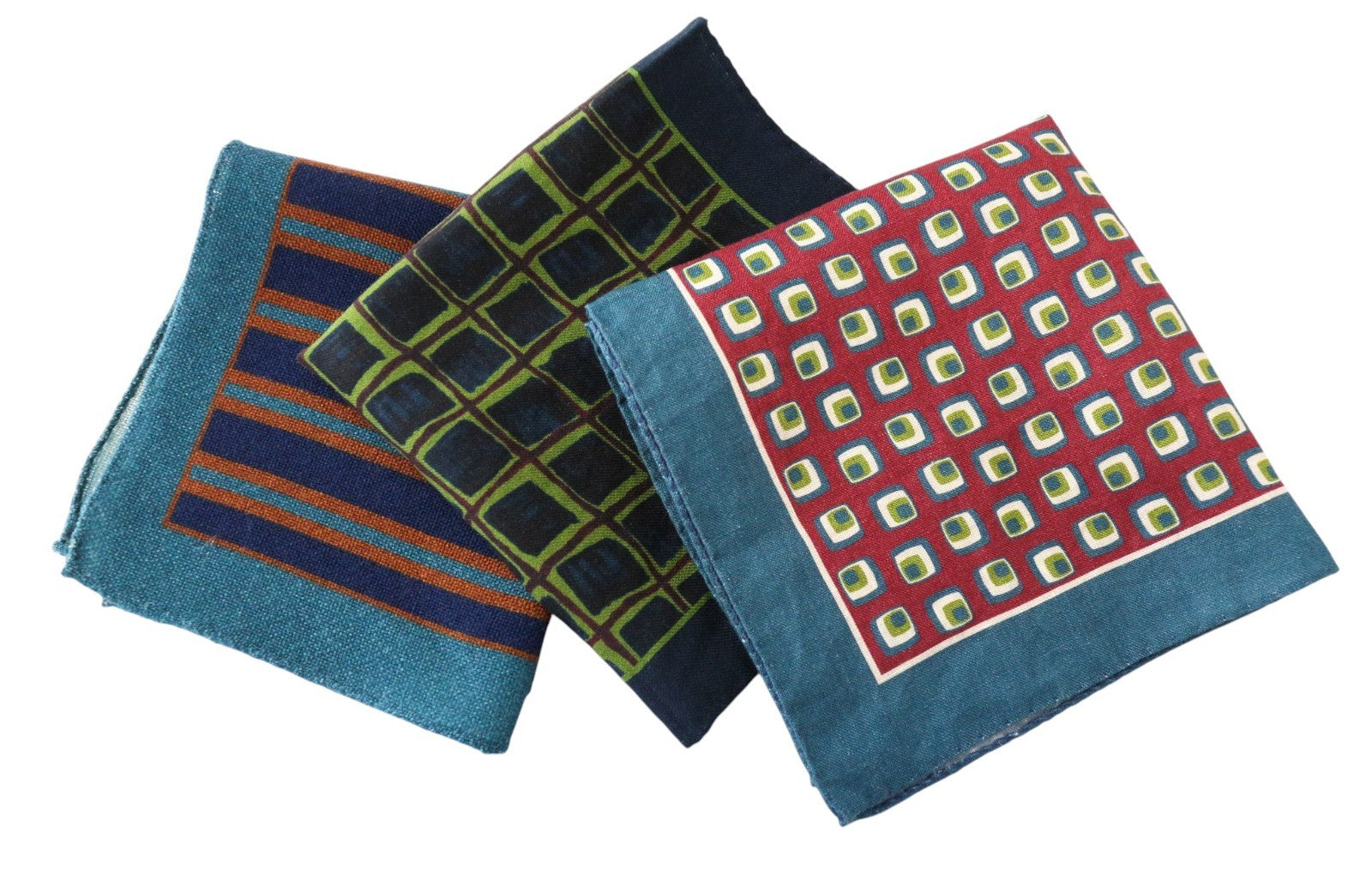 SUITSUPPLY Men Handkerchief 32x33 CM Blue Check Striped Pattern Pocket Square