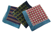 SUITSUPPLY Men Handkerchief 32x33 CM Blue Check Striped Pattern Pocket Square
