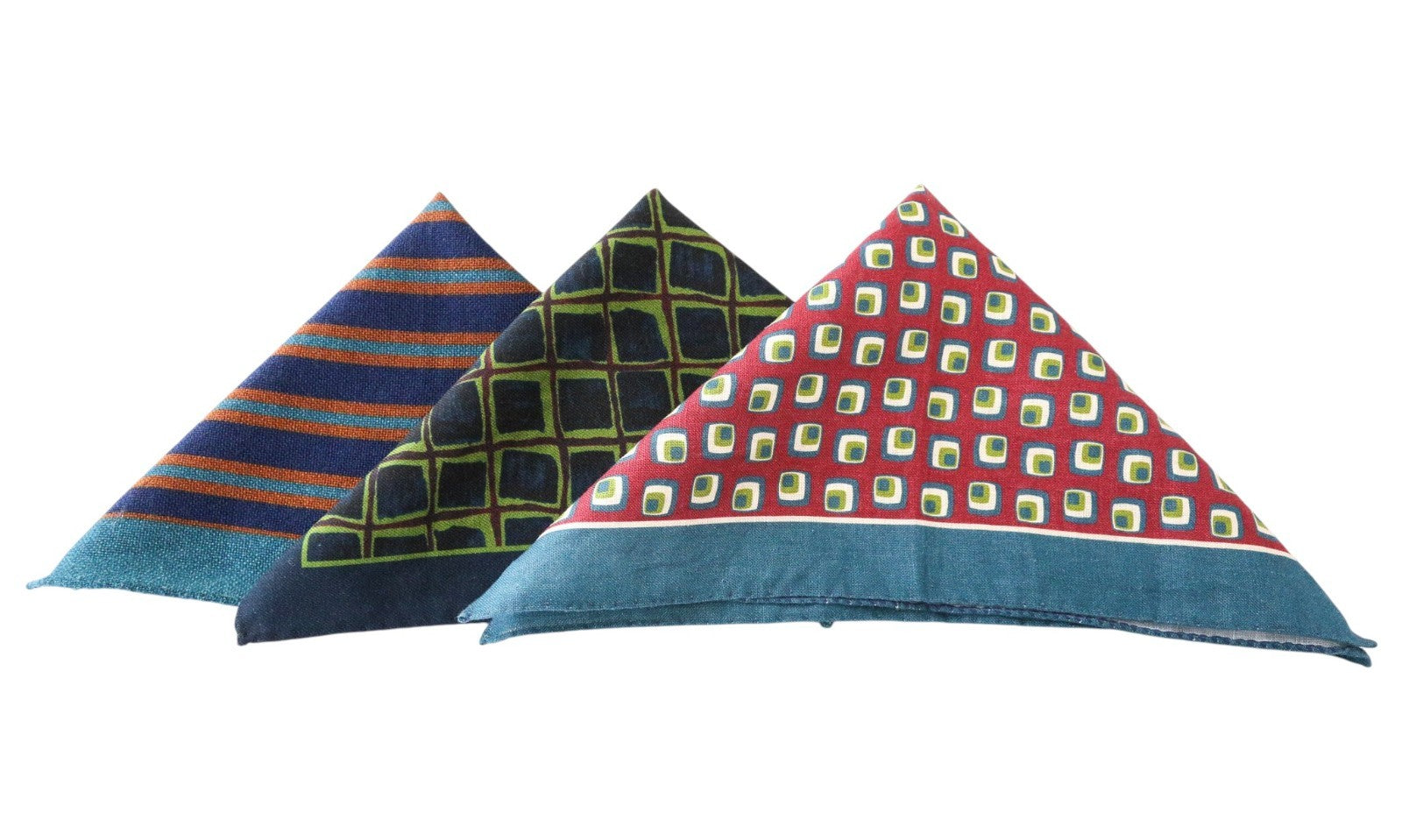 SUITSUPPLY Men Handkerchief 32x33 CM Blue Check Striped Pattern Pocket Square