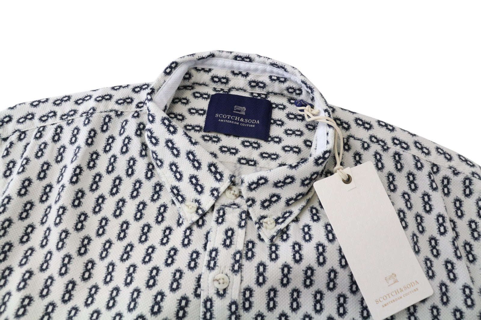 SCOTCH & SODA Men Shirt M Button-Down Navy Classic Abstract Pattern Pure Cotton