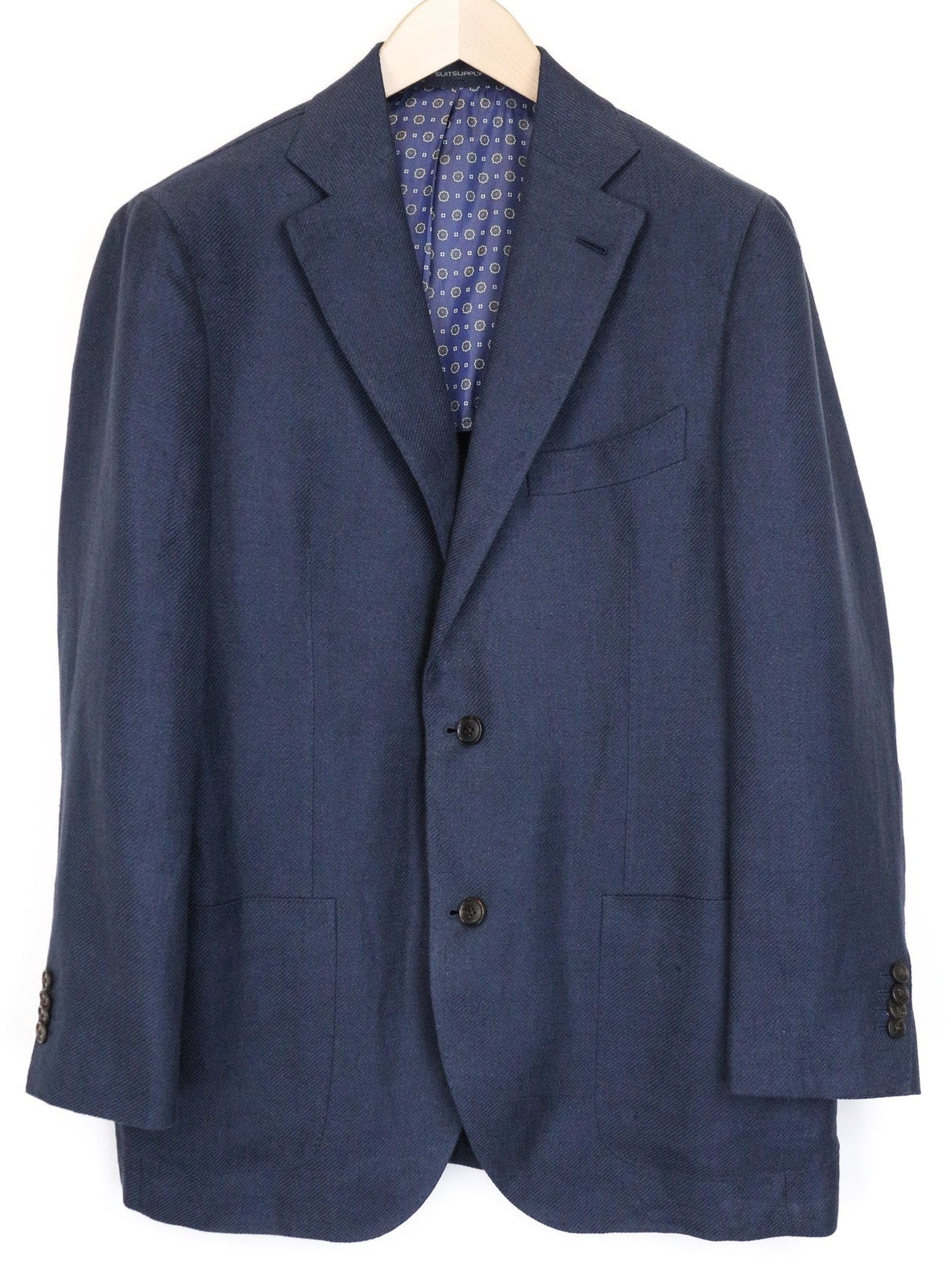 SUITSUPPLY La Spalla Men Blazer UK44R Blue Slim Linen Silk Half-Lined Vintage