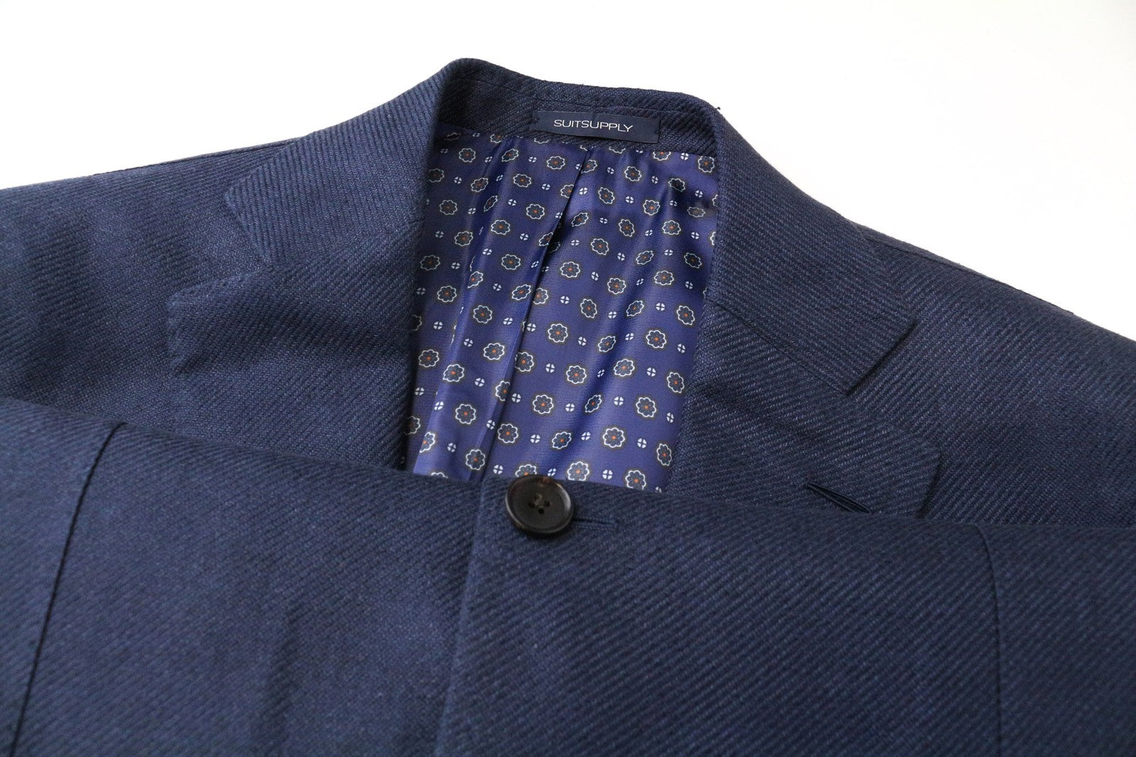 SUITSUPPLY La Spalla Men Blazer UK44R Blue Slim Linen Silk Half-Lined Vintage