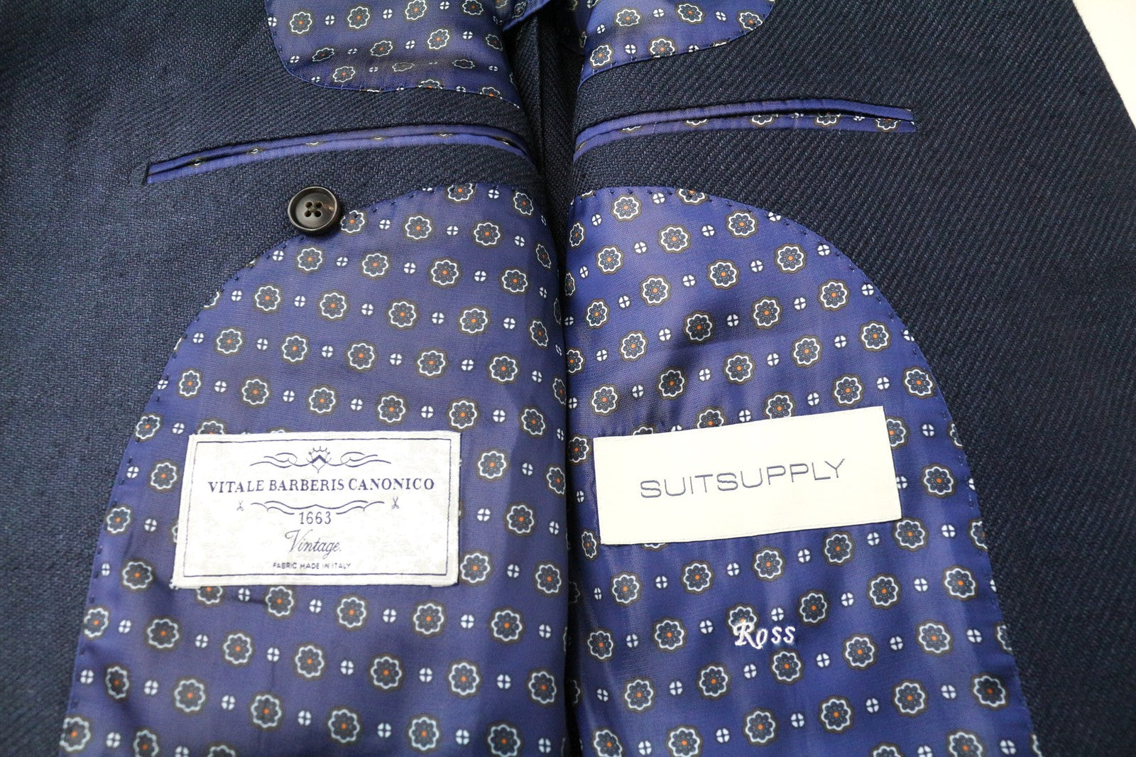 SUITSUPPLY La Spalla Men Blazer UK44R Blue Slim Linen Silk Half-Lined Vintage
