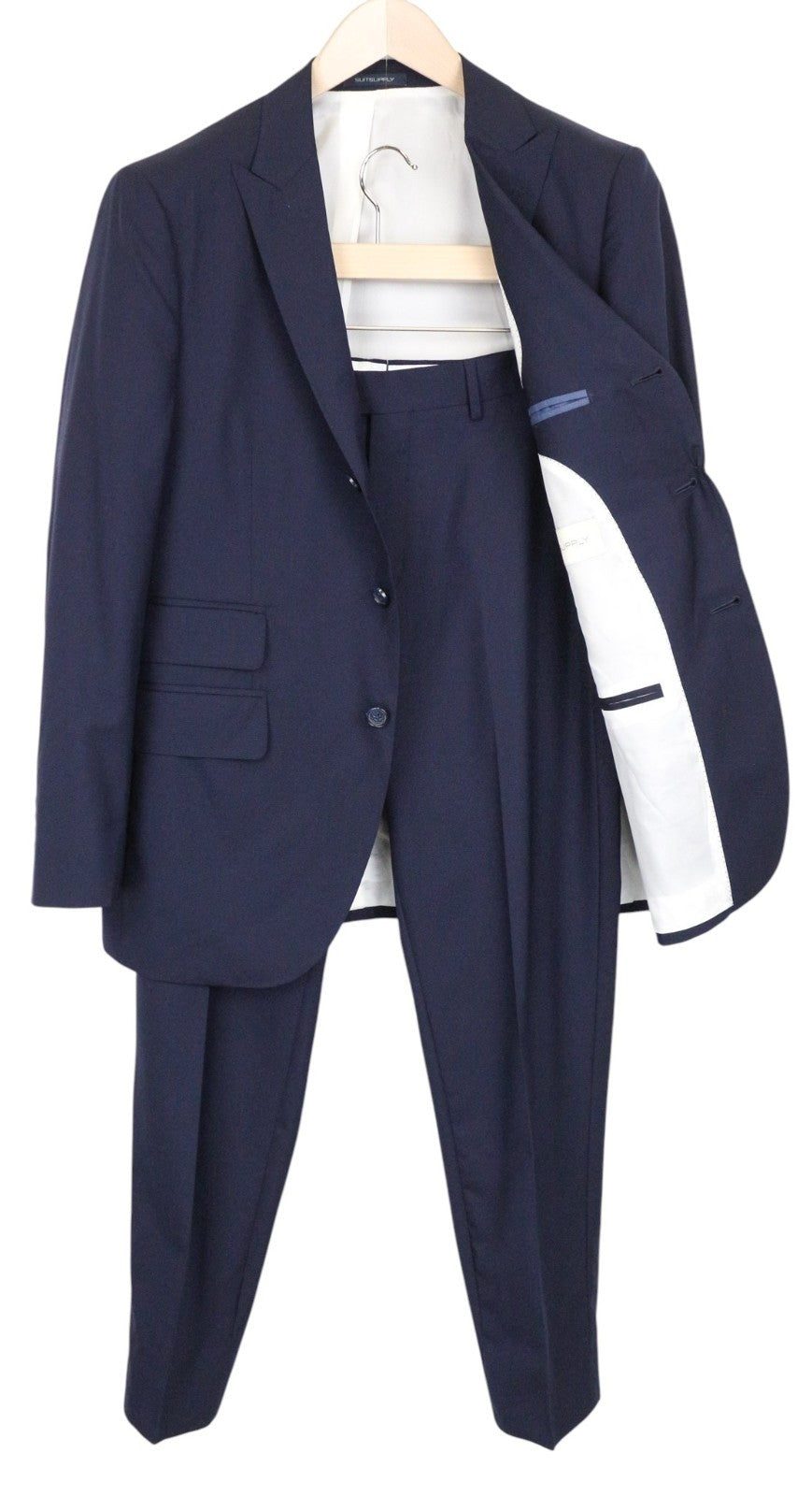 SUITSUPPLY La Spalla Men Suit UK38S Blue Slim 2-Piece Pure Wool S120s Classic