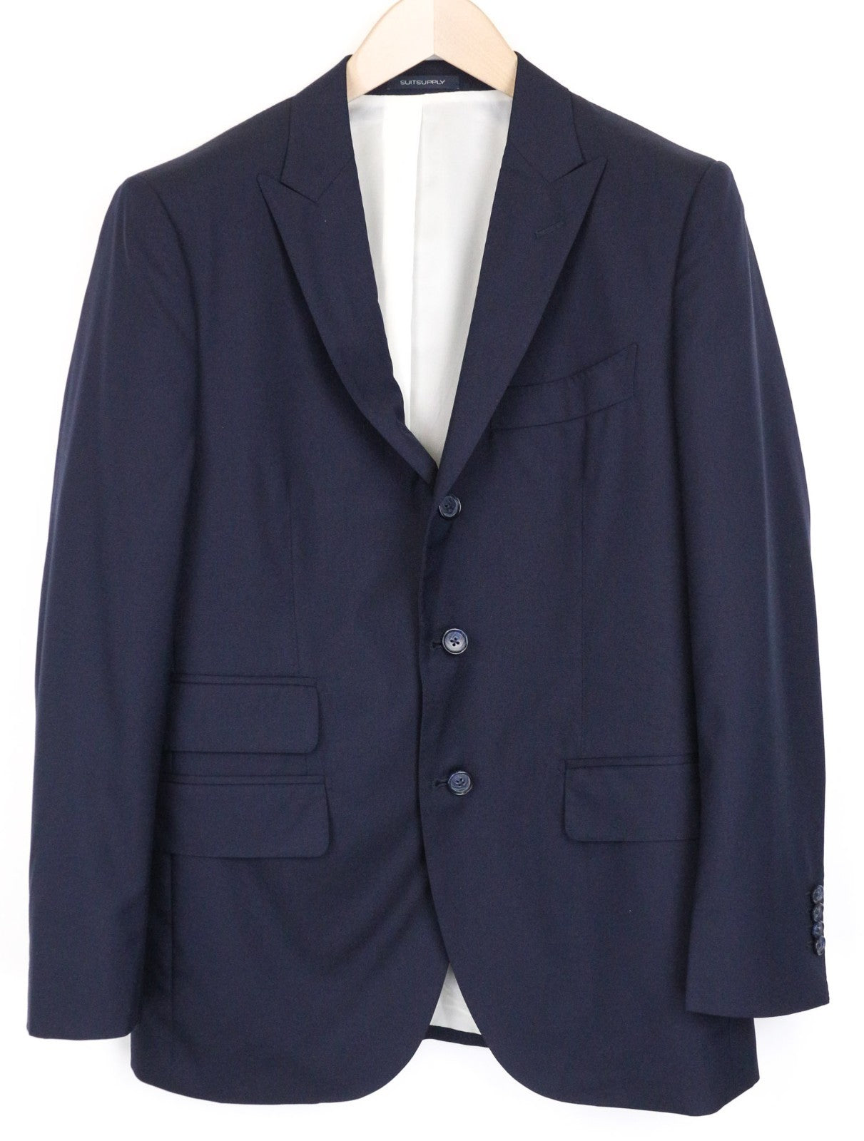SUITSUPPLY La Spalla Men Suit UK38S Blue Slim 2-Piece Pure Wool S120s Classic
