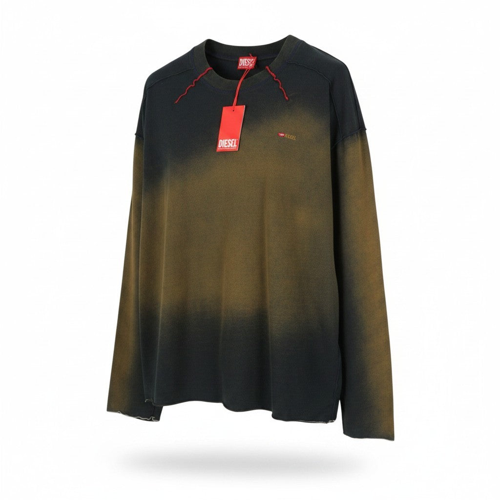 DIESEL T-Crao-LS Men T-Shirt L Garment Dyed Embroidered Logo Long Sleeve RRP150