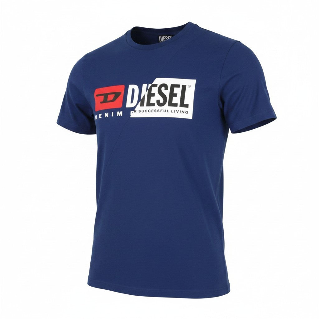 DIESEL T-Diego-Cuty Men T-Shirt M Blue Cotton Tricot Crew Short Sleeve