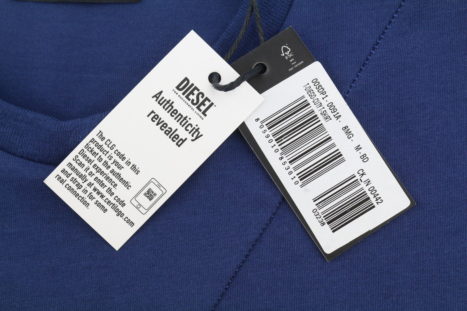 DIESEL T-Diego-Cuty Men T-Shirt M Blue Cotton Tricot Crew Short Sleeve