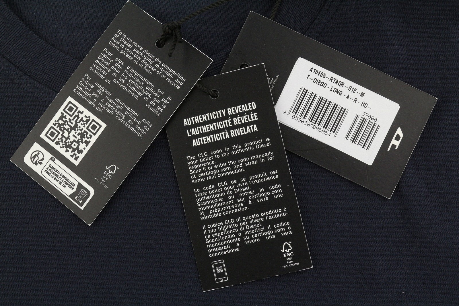 DIESEL T-Diego-Long-A-R-HD-New Men T-Shirt M Dark Blue Crew Neck Pull On