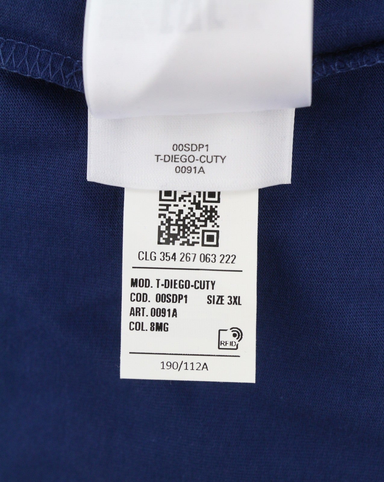 DIESEL T-Diego-Cuty Men T-Shirt 3XL Blue Cotton Tricot Crew Short Sleeve