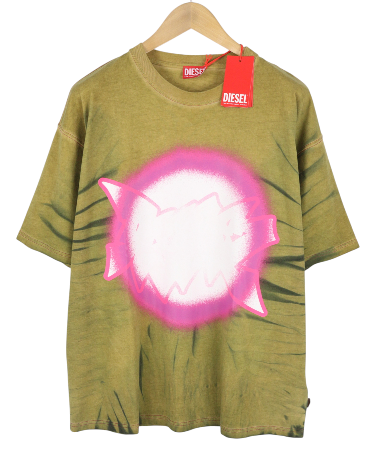 DIESEL T-Boxt-R24 Men T-Shirt L Green Oversized Printed Short Sleeved RRP150