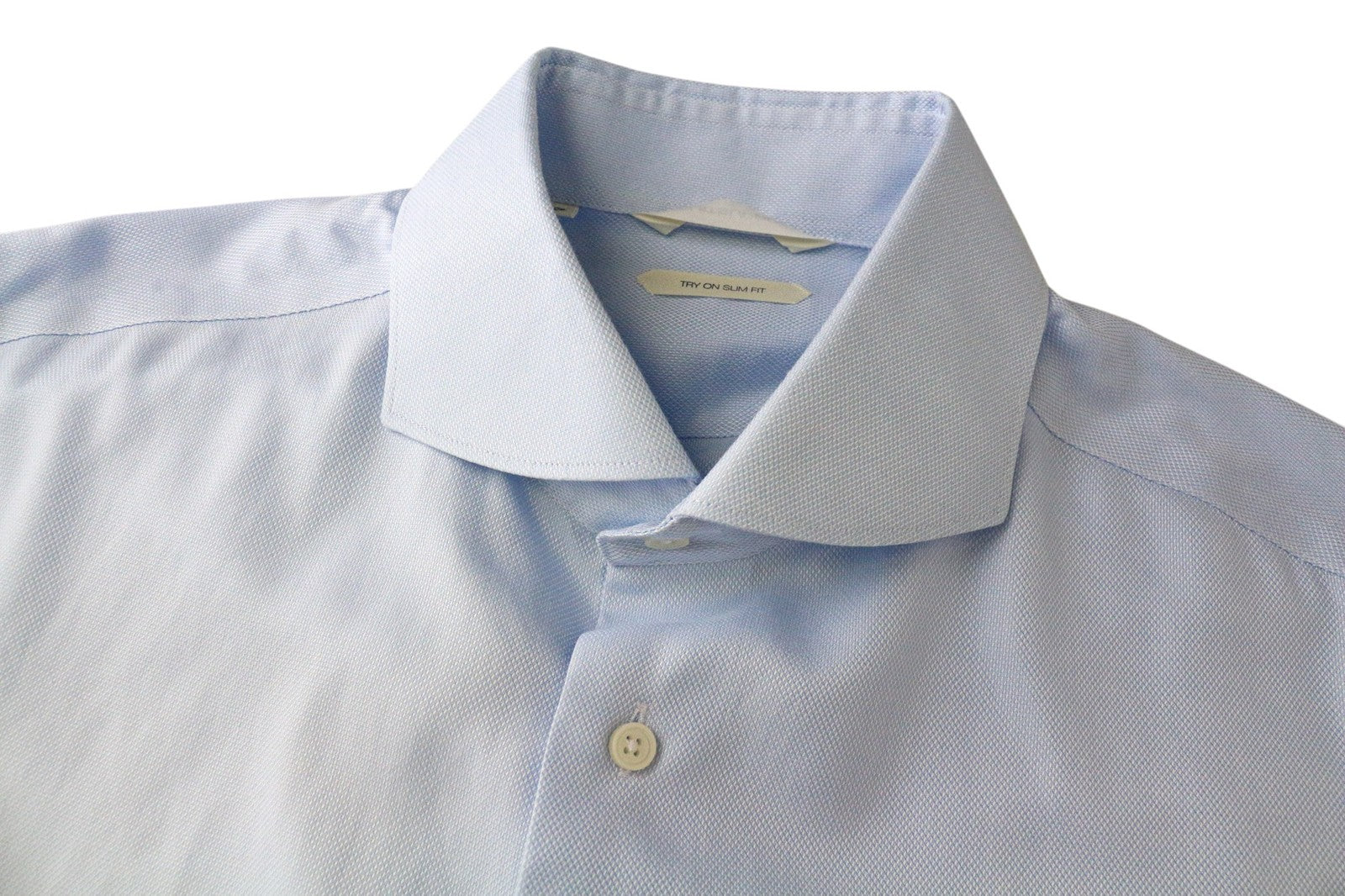 SUITSUPPLY Men Shirt 40L/15 3/4L Slim Fit Long Sleeve Classic Blue Pure Cotton