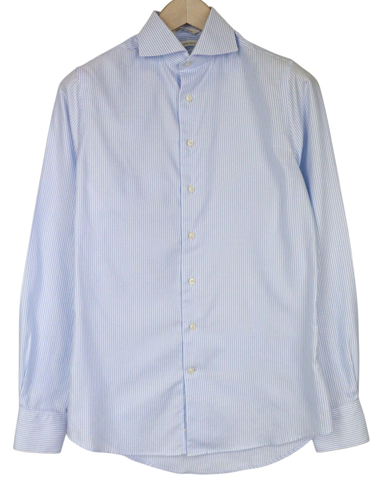 SUITSUPPLY Men Shirt 37/14 1/2 Extra Slim Blue Pure Cotton Striped Formal