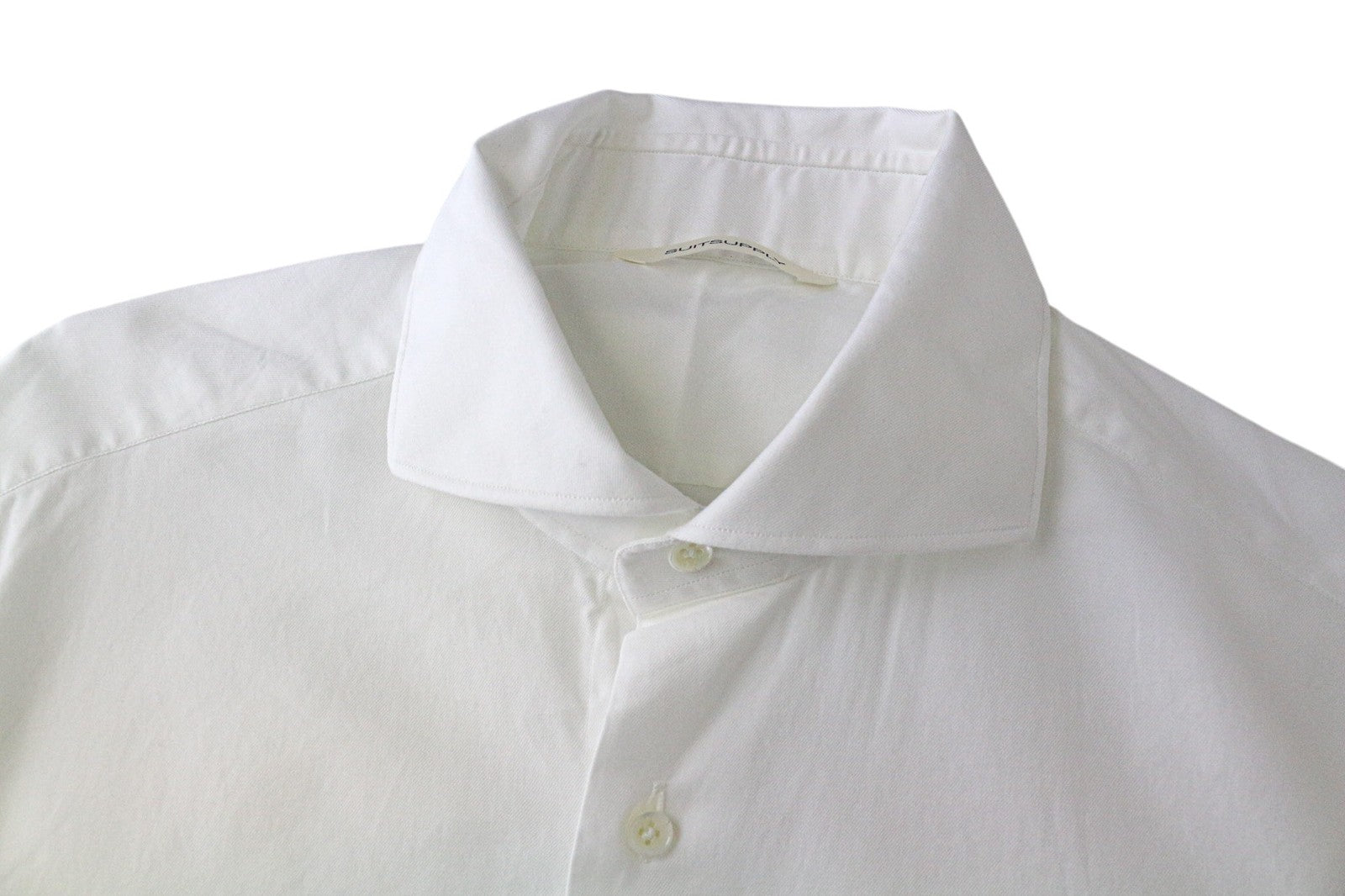 SUITSUPPLY Men Shirt ~2XS Slim Fit White Pure Cotton Cutaway Collar Formal