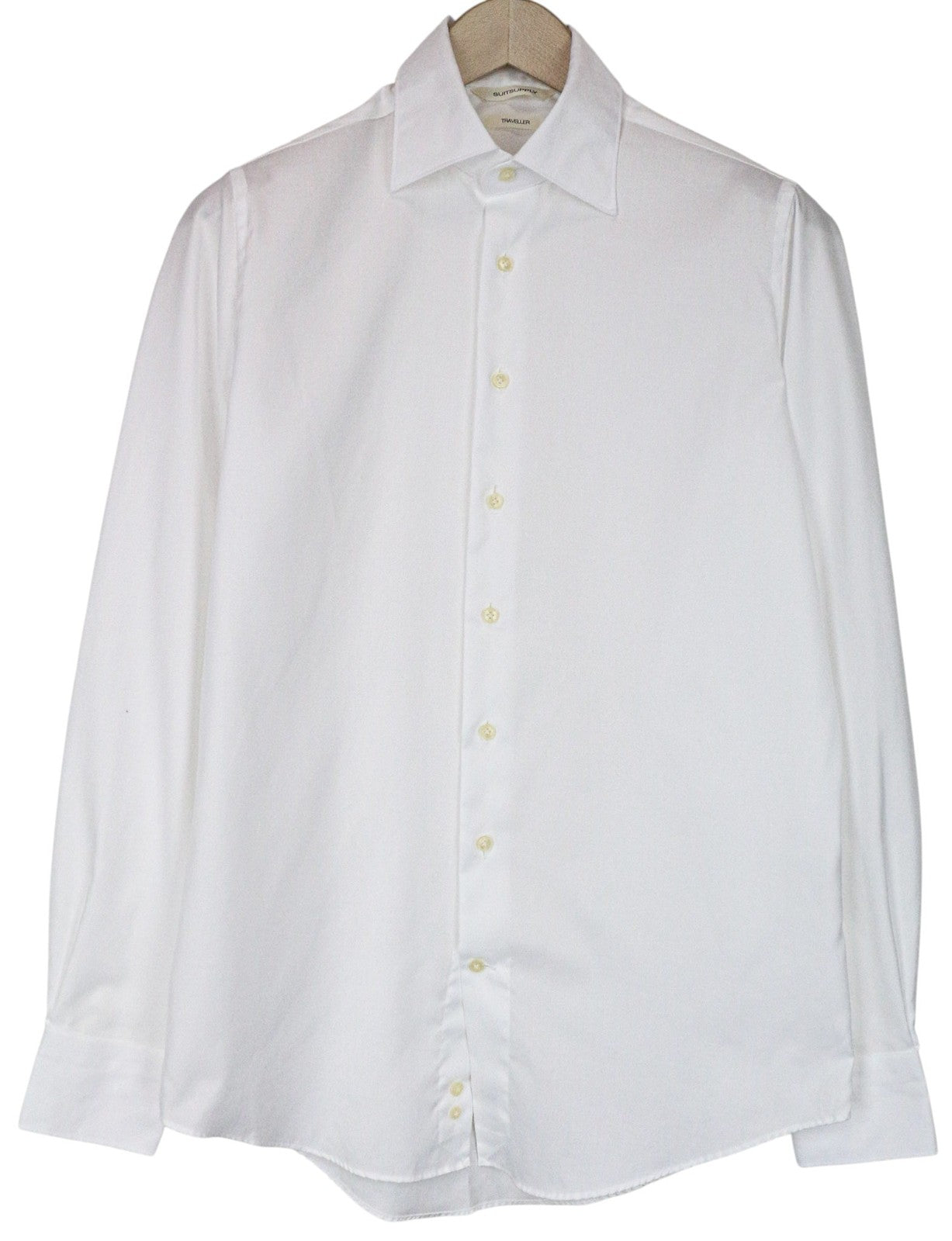 SUITSUPPLY Traveller Men Shirt 38/15 Slim Pure Cotton White Spread Collared