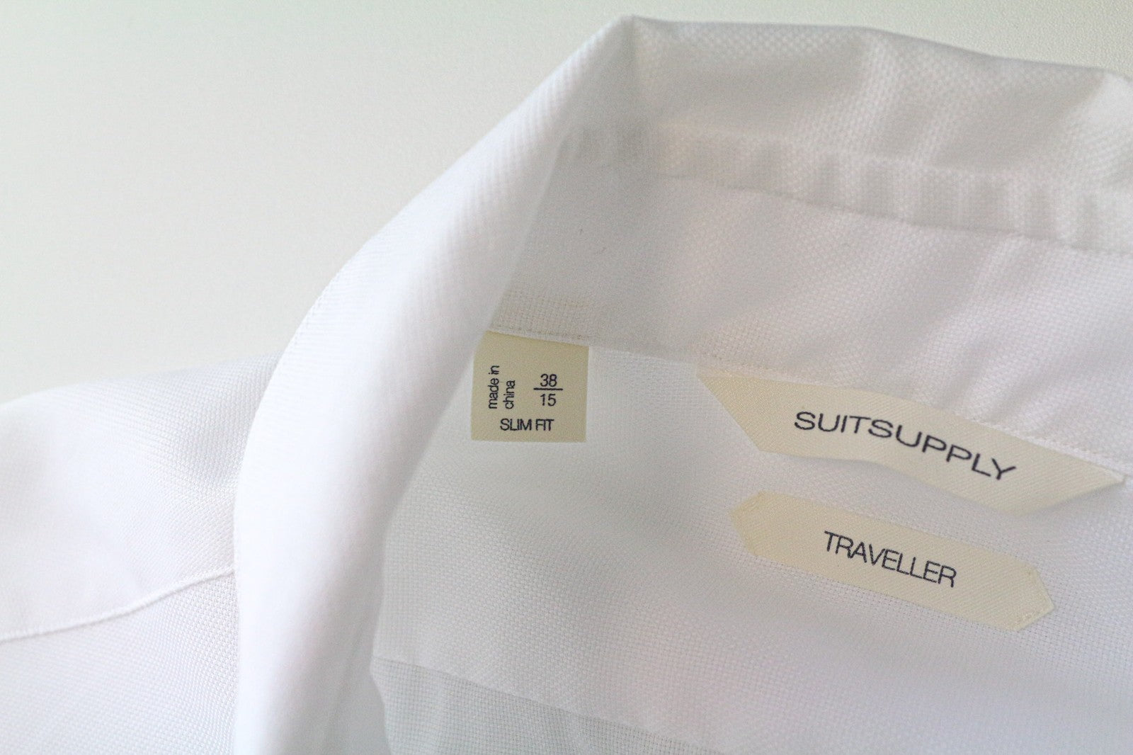 SUITSUPPLY Traveller Men Shirt 38/15 Slim Pure Cotton White Spread Collared