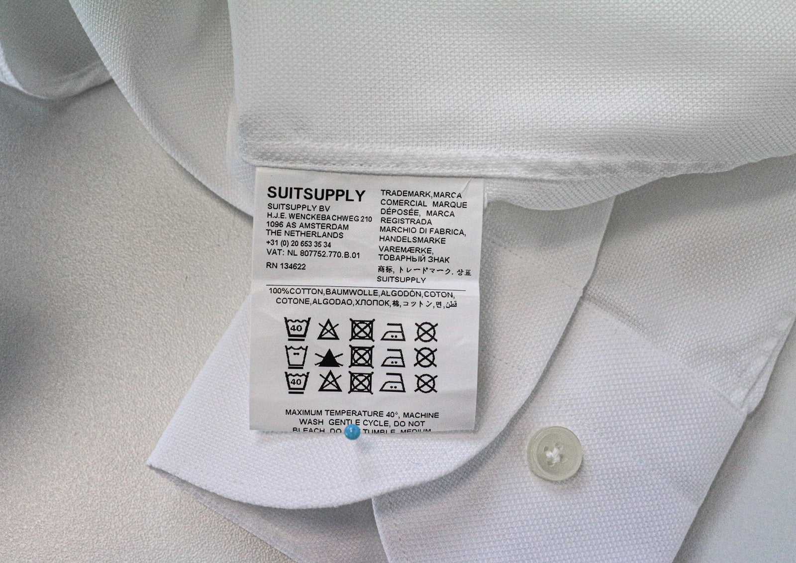 SUITSUPPLY Traveller Men Shirt 38/15 Slim Pure Cotton White Spread Collared