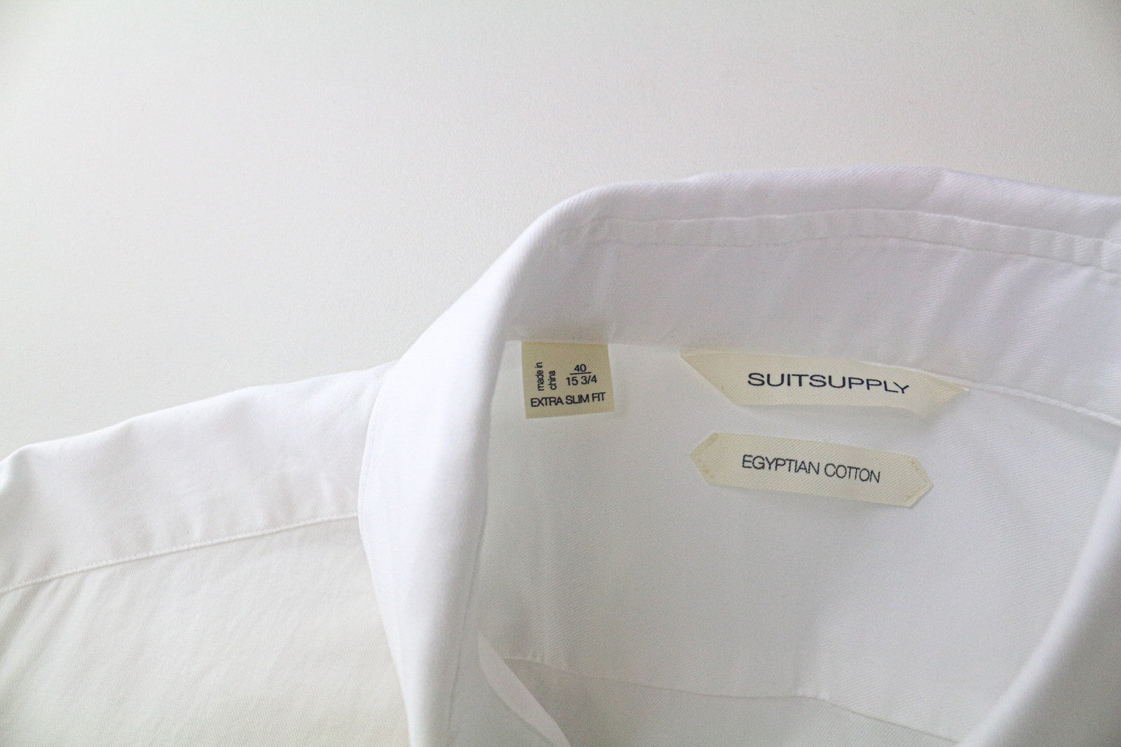 SUITSUPPLY Men Shirt 40/15 3/4 Extra Slim Pure Cotton White Cutaway Button-Up