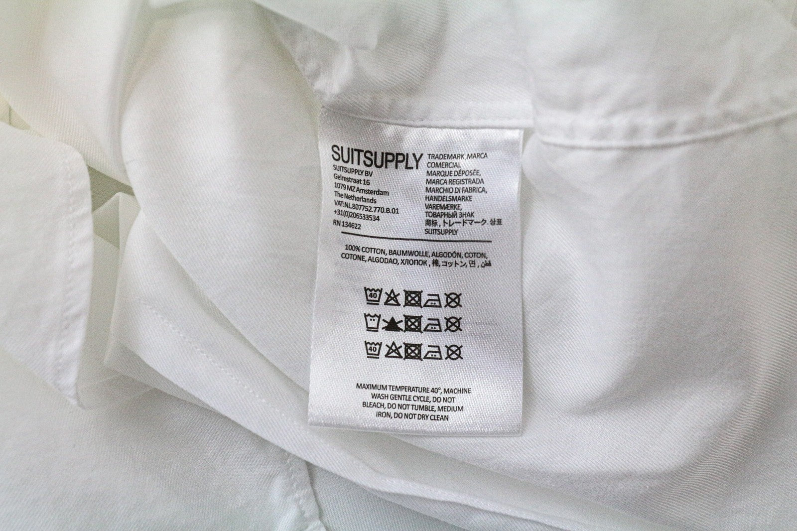 SUITSUPPLY Men Shirt 40/15 3/4 Extra Slim Pure Cotton White Cutaway Button-Up