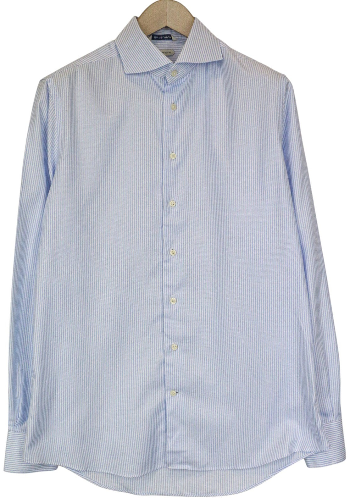SUITSUPPLY Men Shirt 41/16 Extra Slim Blue Pure Cotton Striped Long Sleeved