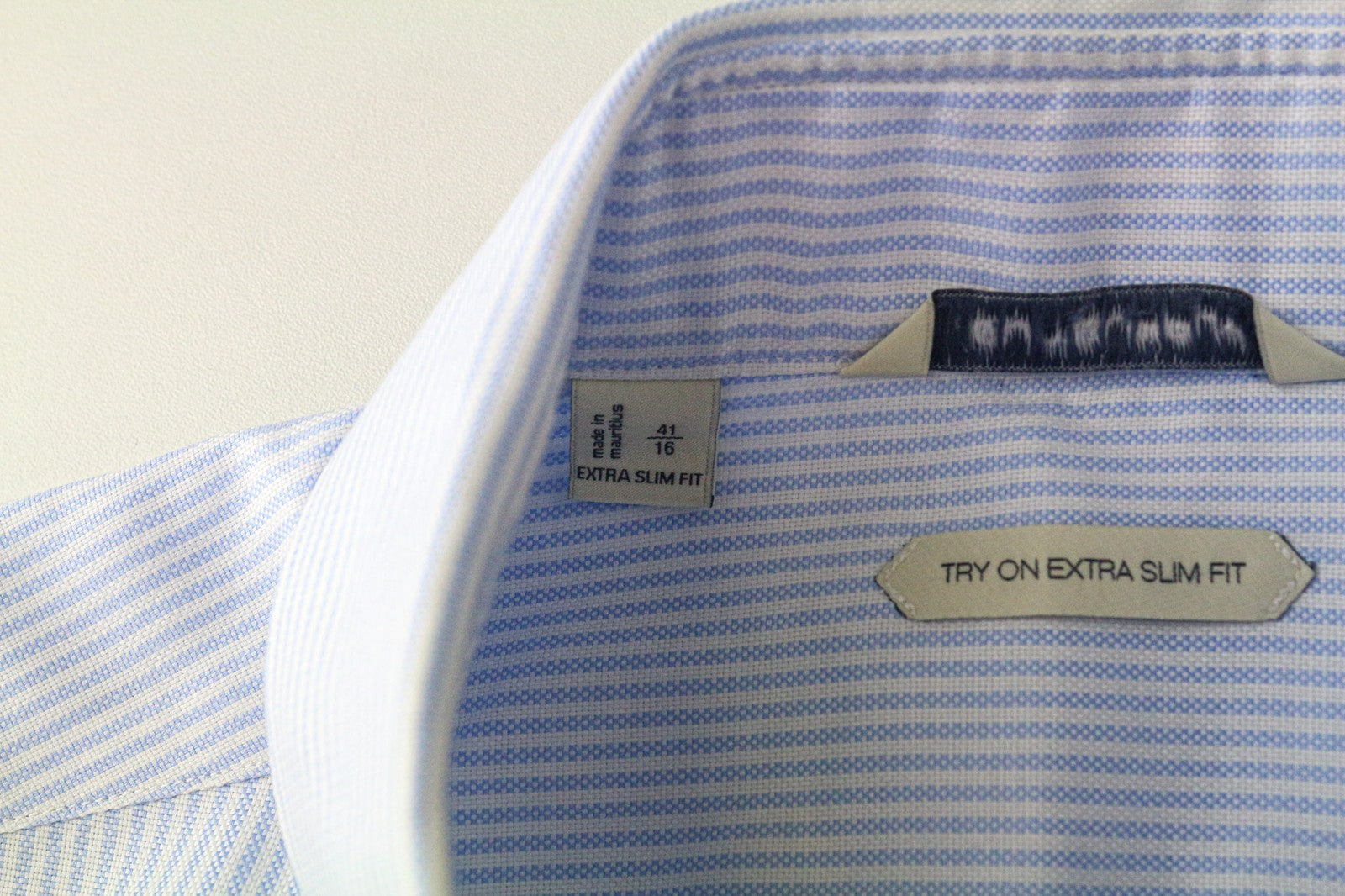 SUITSUPPLY Men Shirt 41/16 Extra Slim Blue Pure Cotton Striped Long Sleeved