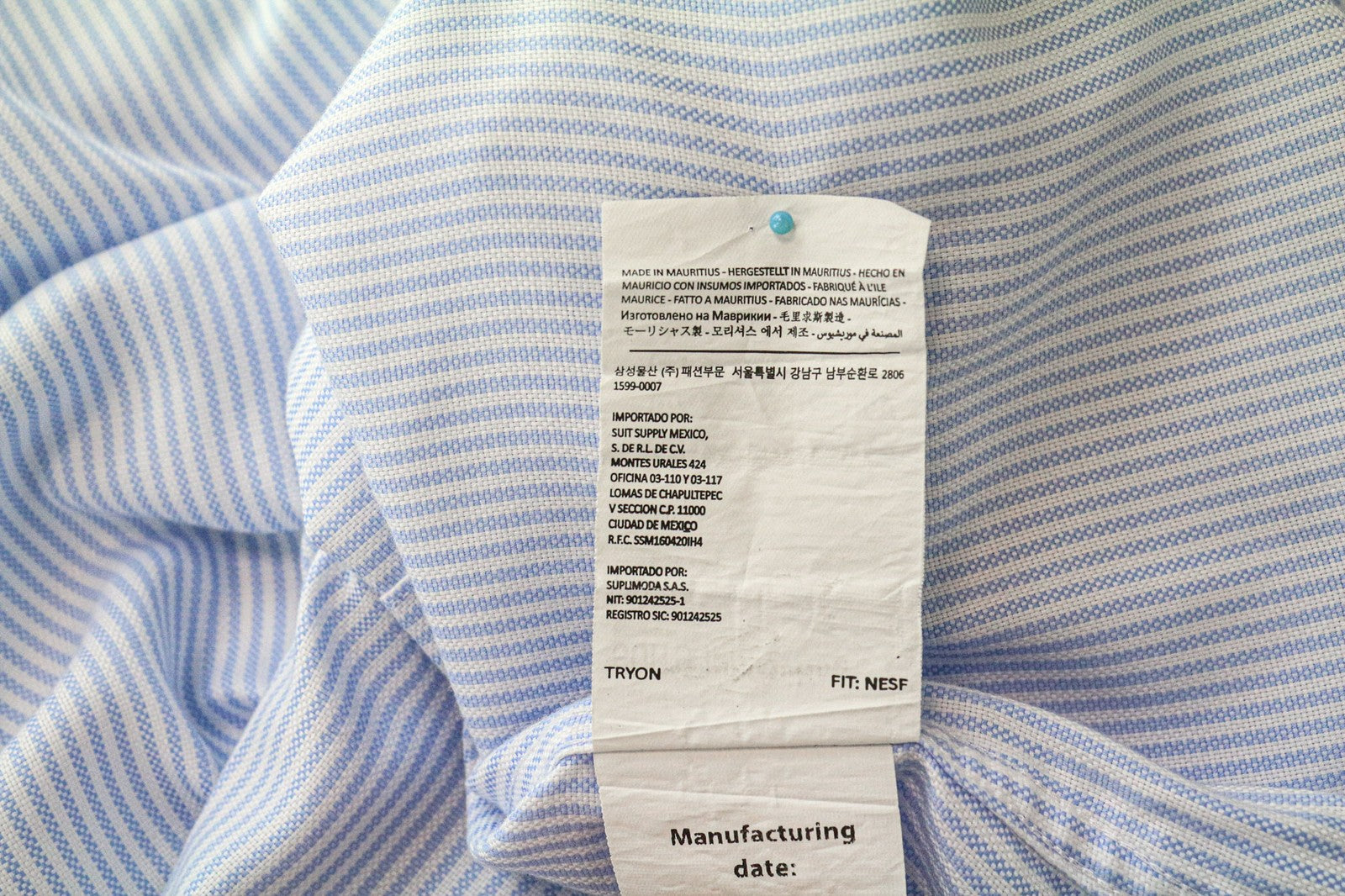 SUITSUPPLY Men Shirt 41/16 Extra Slim Blue Pure Cotton Striped Long Sleeved