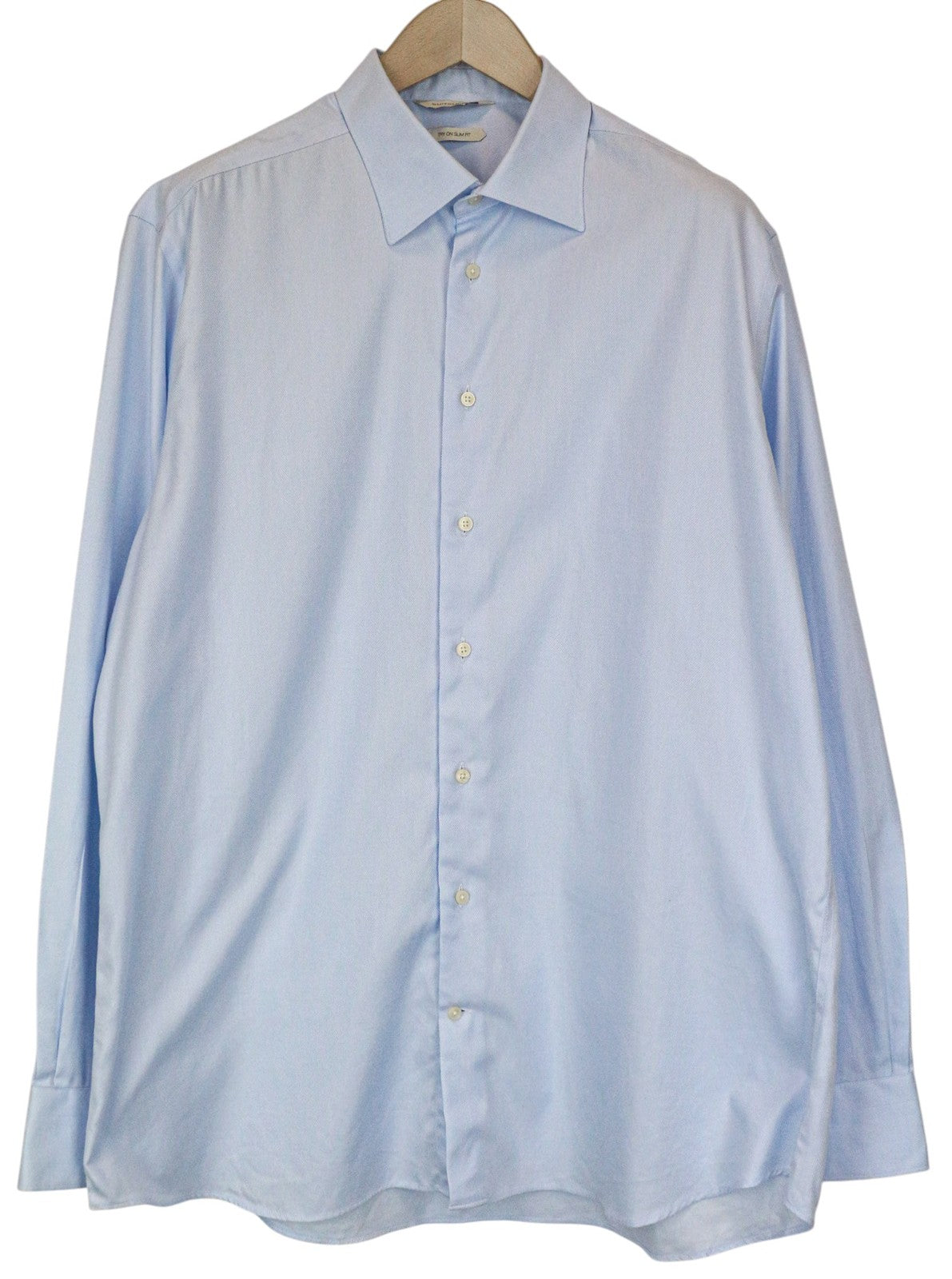 SUITSUPPLY Men Shirt 45/17 3/4 Slim Blue Pure Cotton Long Sleeve Formal