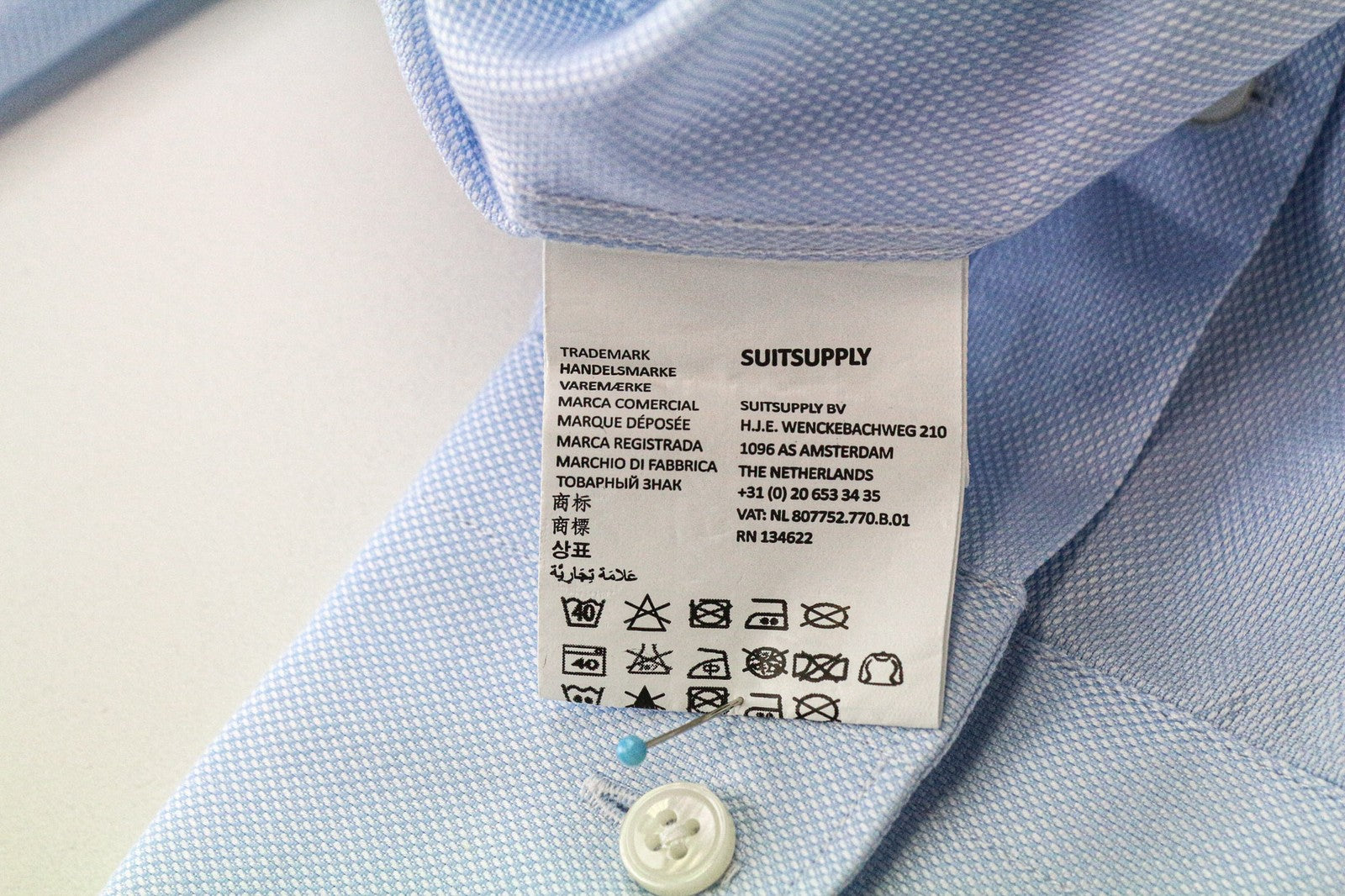 SUITSUPPLY Men Shirt 45/17 3/4 Slim Blue Pure Cotton Long Sleeve Formal