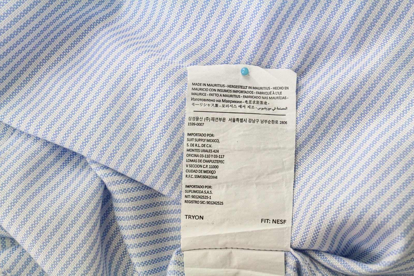 SUITSUPPLY Men Shirt 46/18 Extra Slim Blue Pure Cotton Striped Classic