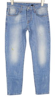 TAKESHY KUROSAWA TK08FR Men Jeans W34 Light Blue Non-Strech Slim Cut Distress