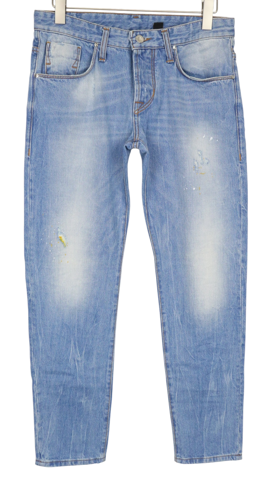 TAKESHY KUROSAWA TK08FR Men Jeans W34 Light Blue Non-Strech Slim Cut Distress