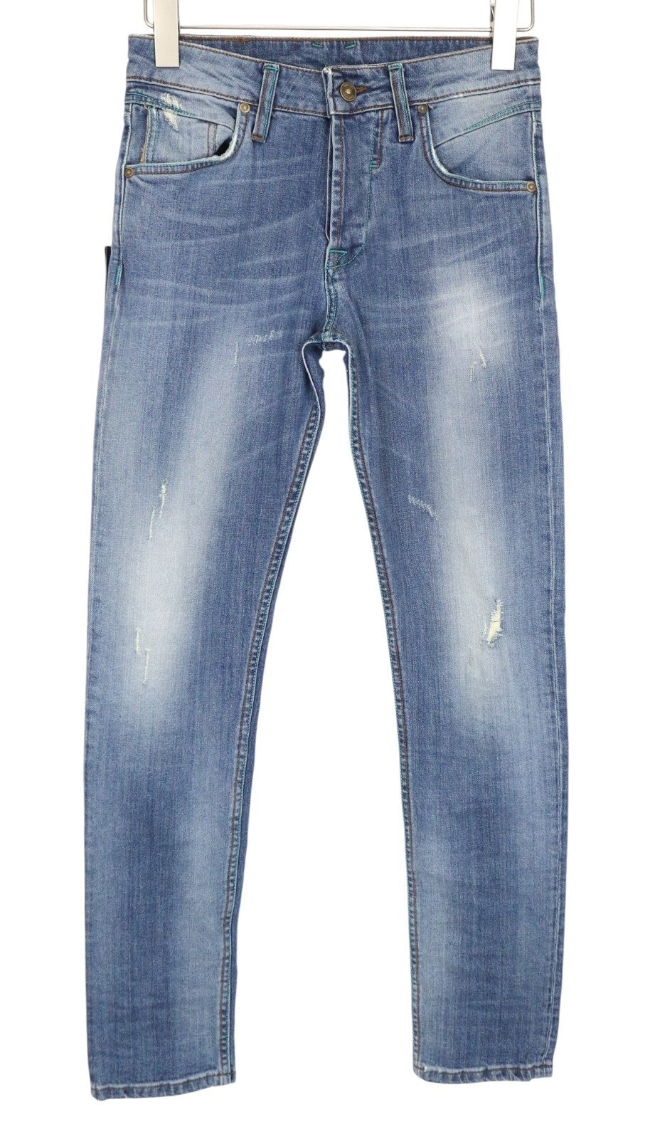 TAKESHY KUROSAWA TK75 Men Jeans W30 Blue Slim Distressed Button-Fly Stretch