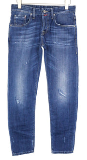 TAKESHY KUROSAWA TK 08 Men Jeans W32 Buttoned Blue Slim Distressed Non-Stretch