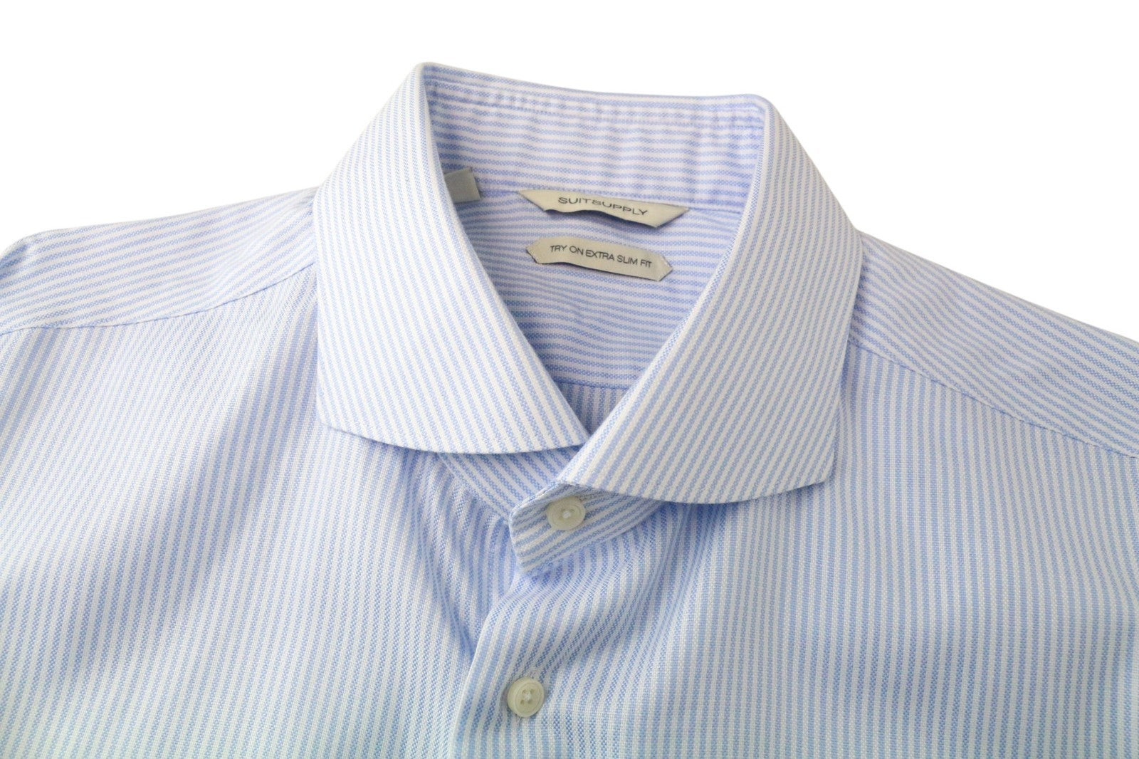 SUITSUPPLY Men Shirt 44L/ 17 1/2L Blue Extra Slim Striped Pure Cotton Try On