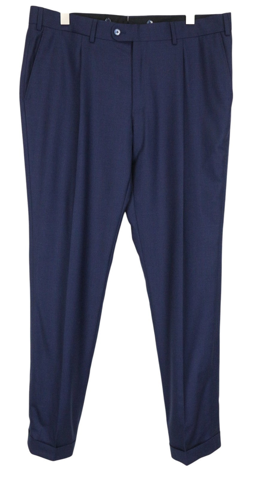 SUITSUPPLY Brescia Men Trousers UK44S Blue Slim Glen Check Wool Turn-Up Pleated