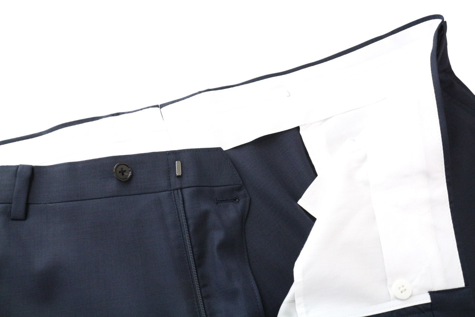 SUITSUPPLY Lazio Men Trousers UK56S Blue Slim Melange Wool Flat-Front Classic