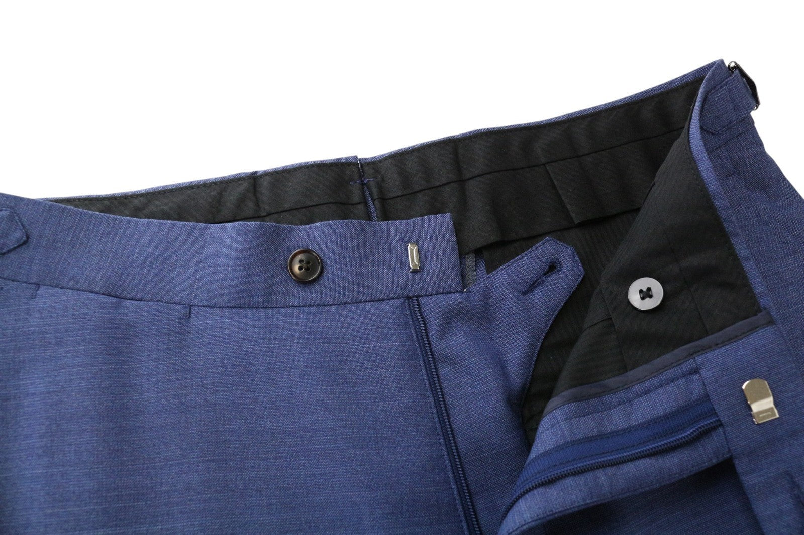 SUITSUPPLY Brescia Men Trousers UK28S Mid Blue Slim Melange Flat-Front Wool