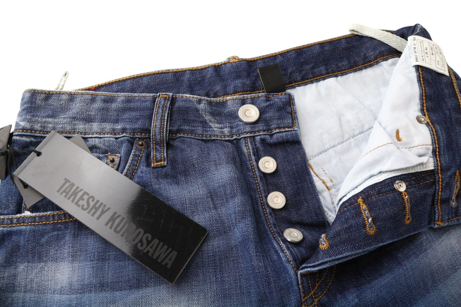 TAKESHY KUROSAWA TK 55 P Men Jeans W30 Buttoned Blue Slim Tapered Distressed