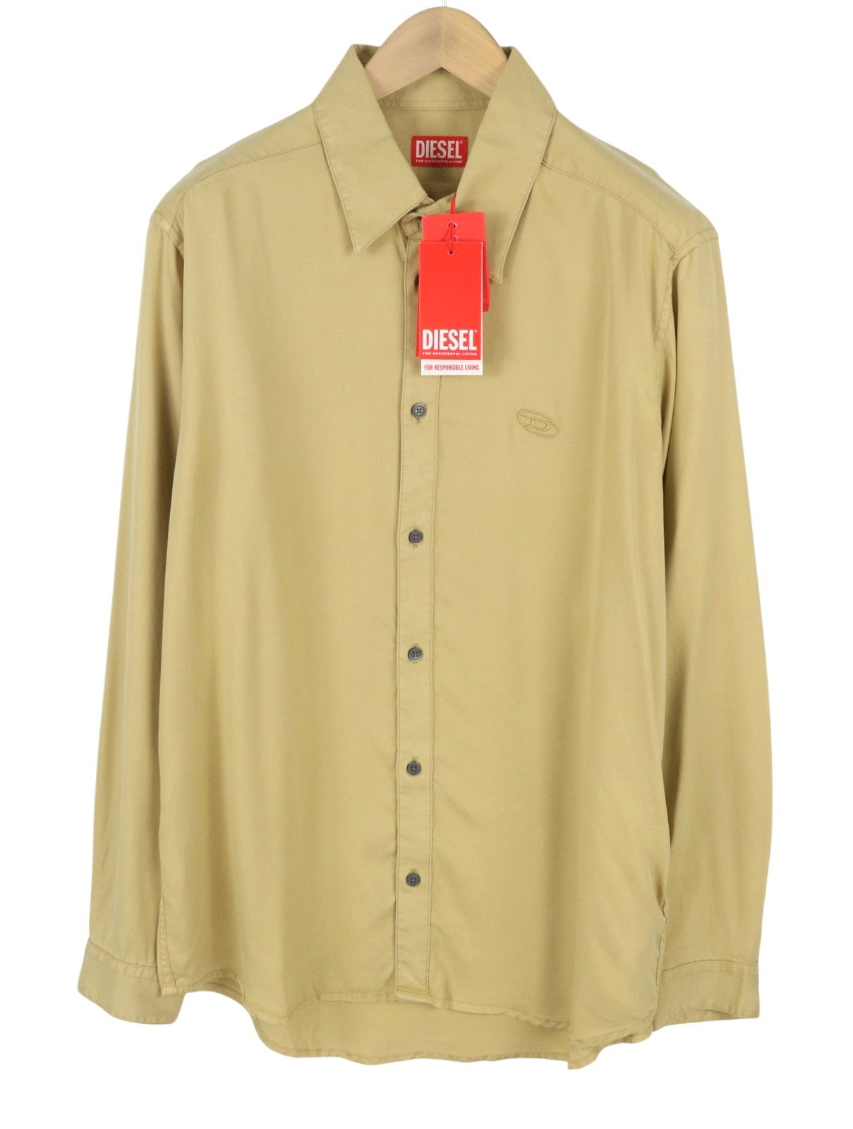 DIESEL S-Simply-C Men Shirt 50 Beige Lyocell Spread Button-Up RRP175