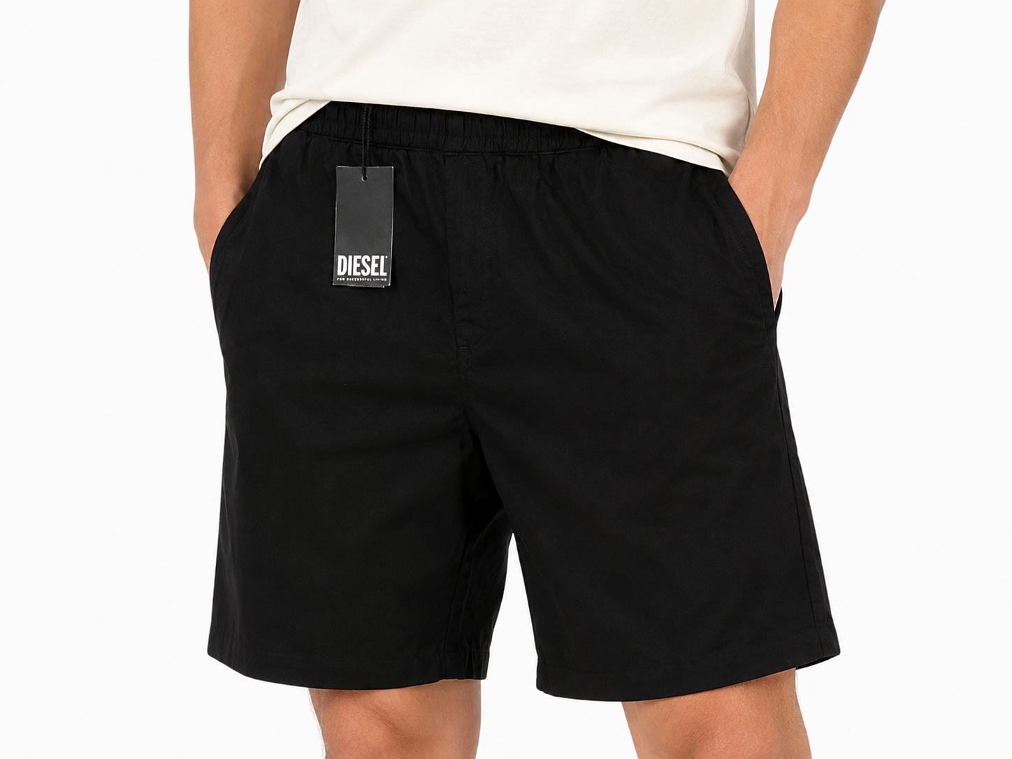 DIESEL P-Fergshort-Plain Men Shorts 54 W36 Black Elastic Drawstring Waist RRP175