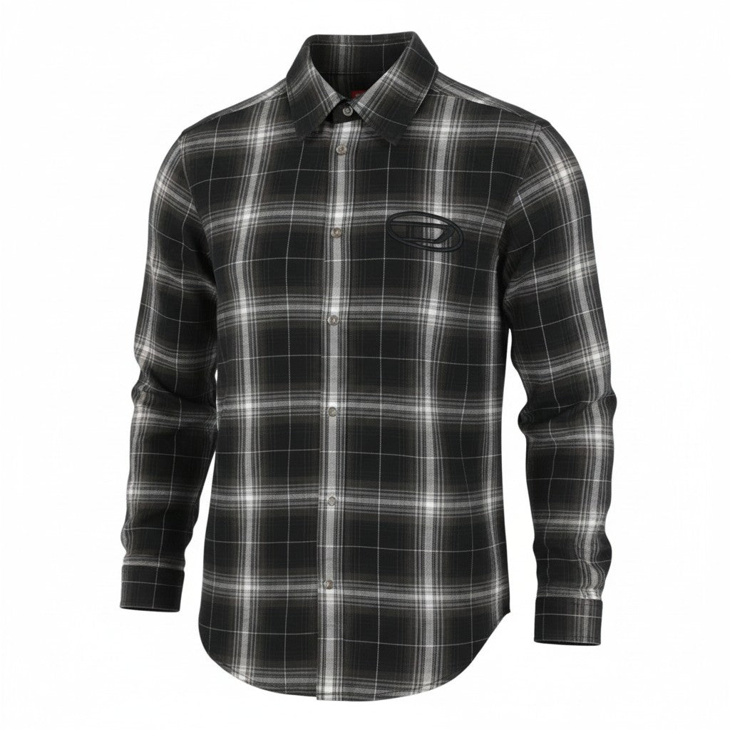 DIESEL S-Simply-A Men Shirt 54 Black Flannel Plaid Thick Overshirt RRP195