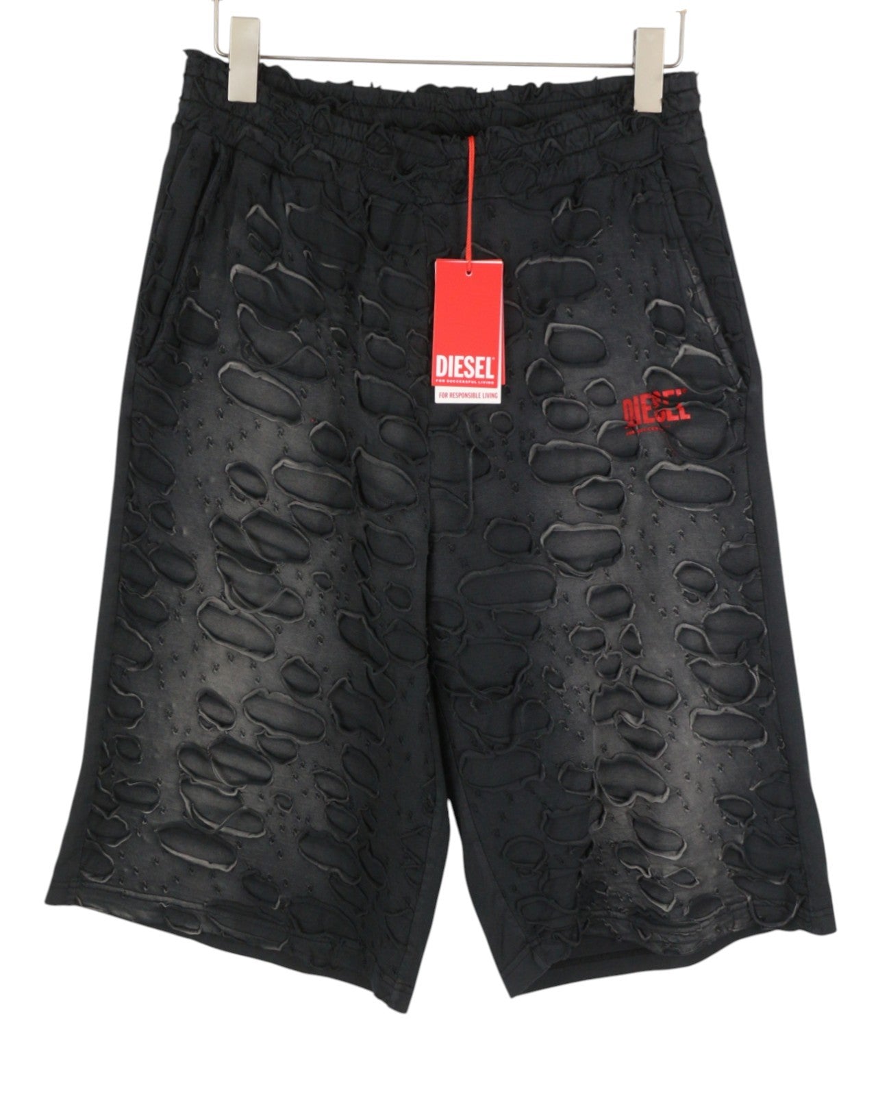 DIESEL P-Echio-R1 Men Shorts M Black Faded Ripped Loose Wide Fit RRP195