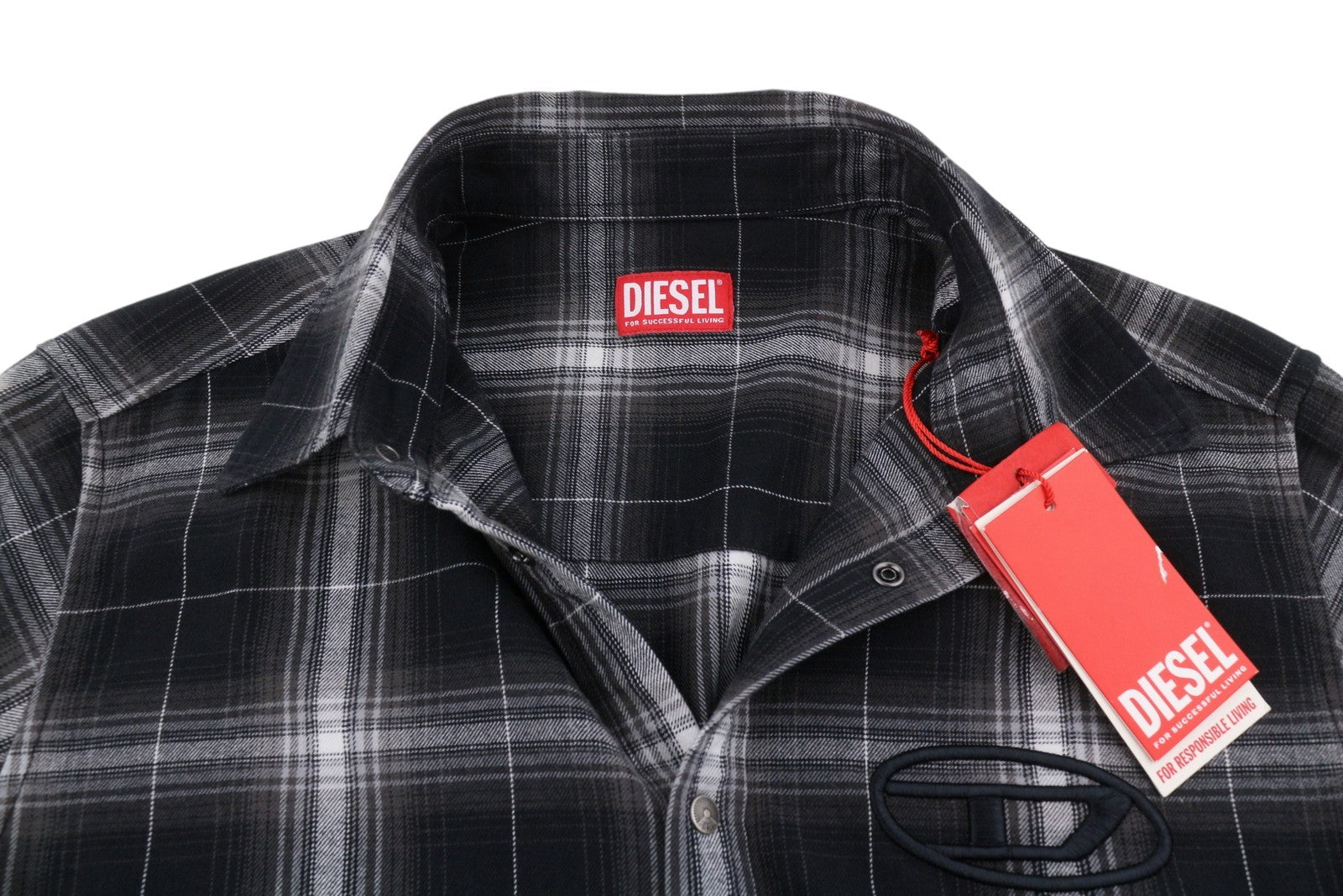 DIESEL S-Simply-A Men Shirt 50 Black Flannel Plaid Thick Overshirt RRP195