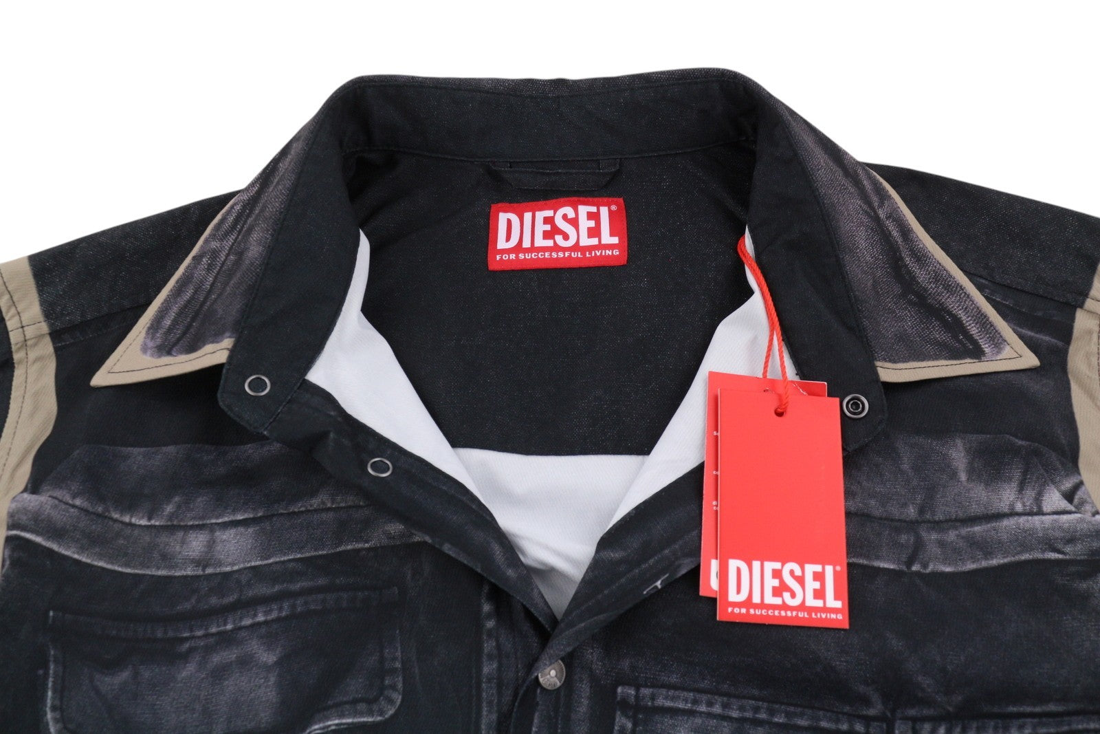 DIESEL S-After-A Men Shirt 52 Black Draped Twill Pockets Imitation RRP295