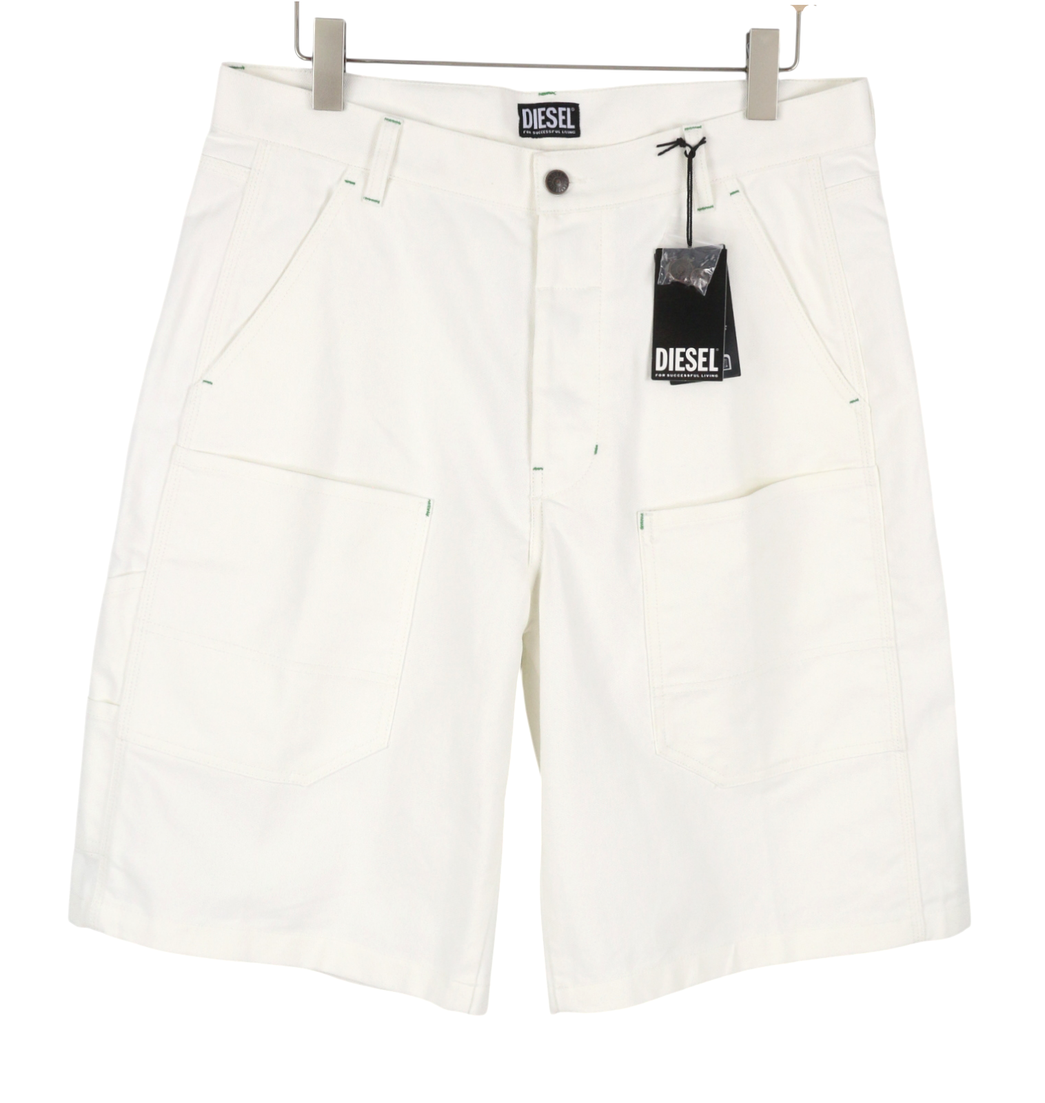 DIESEL New Egan Men Shorts W34 White Rigid Patch Pockets RRP140