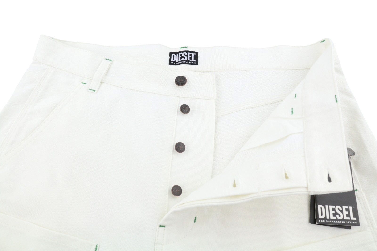 DIESEL New Egan Men Shorts W34 White Rigid Patch Pockets RRP140